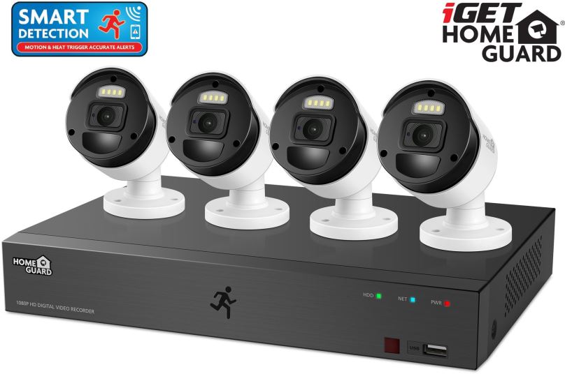 Kamerový systém iGET HOMEGUARD HGDVK84404P, 8-kanálový FullHD DVR + 4x kamera FullHD 1080p s SMART detekcí pohybu a