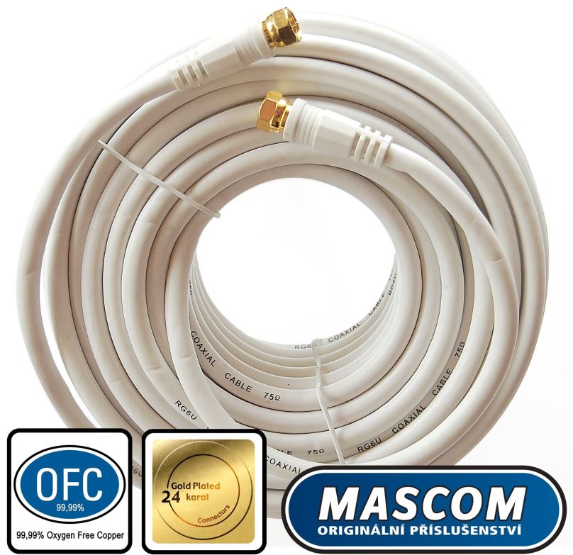 Koaxiální kabel Mascom satelitní kabel 7676-150W, konektory F 15m