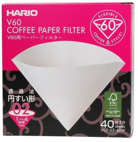 Filtr na kávu Hario papírové filtry V60-02 (VCF-02-40W), bílé, 40 ks