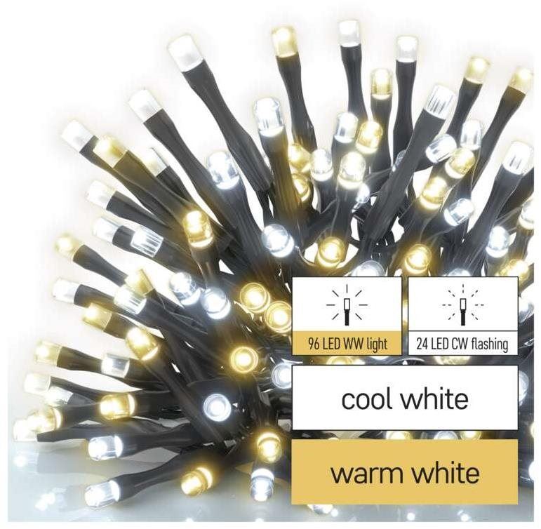 Světelný řetěz EMOS LED vánoční řetěz blikající, 12 m, venkovní i vnitřní, teplá/studená bílá, časovač