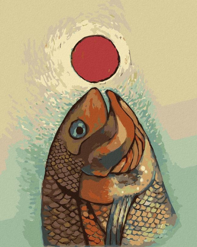 Malování podle čísel Ryba s červeným kolečkem, 80x100 cm, vypnuté plátno na rám
