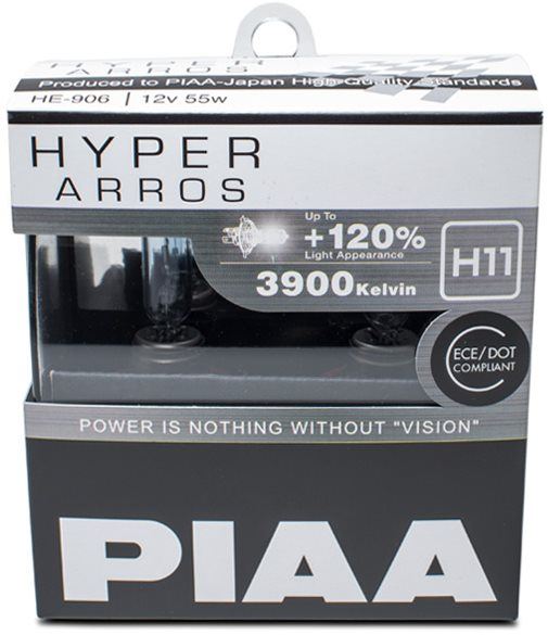 Autožárovka PIAA Hyper Arros 3900K H11 - o 120 procent vyšší svítivost, zvýšený jas