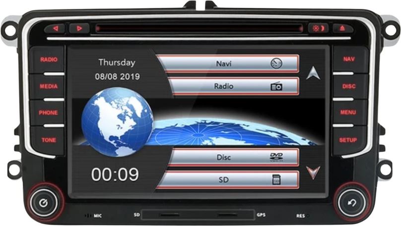 Autorádio Awesafe CD DVD Autorádio VW Volkswagen Škoda Seat s GPS a Dotykovým Displejem 7”, USB, Logo
