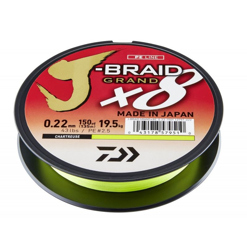 Daiwa Šňůra J-Braid Grand X8 Chartreuse 135m 0,24mm 22kg