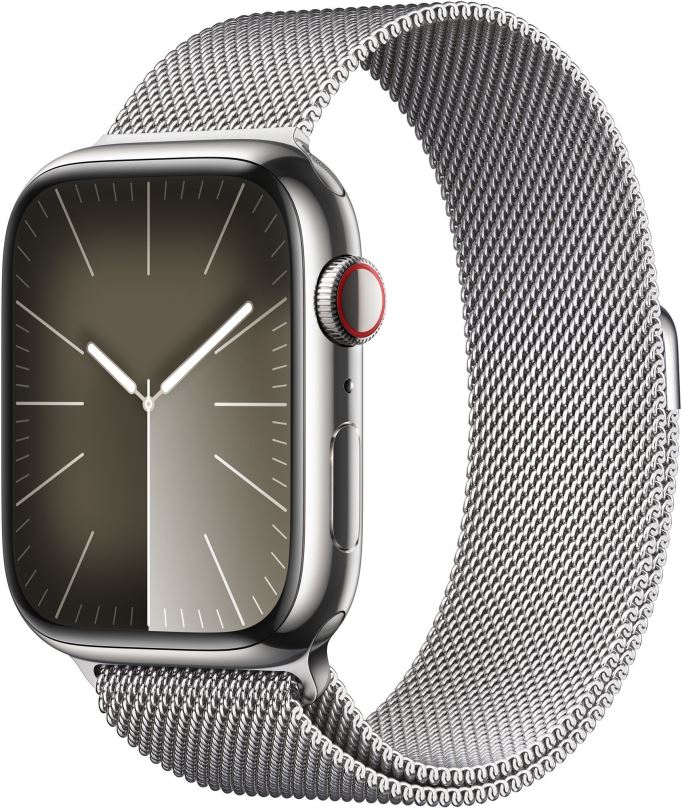 Chytré hodinky Apple Watch Series 9 45mm Cellular Stříbrný nerez se stříbrným milánským tahem