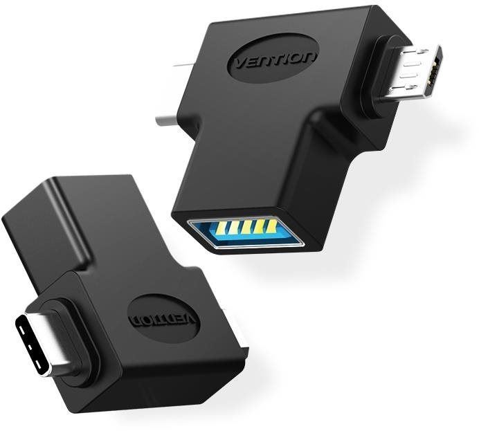 Redukce Vention OTG Adapter Black micro USB + USB-C to USB for Android