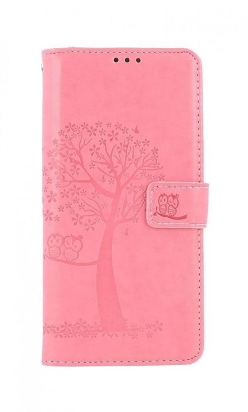 Pouzdro na mobil TopQ Samsung A22 knížkové Světle růžový strom sovičky 66295