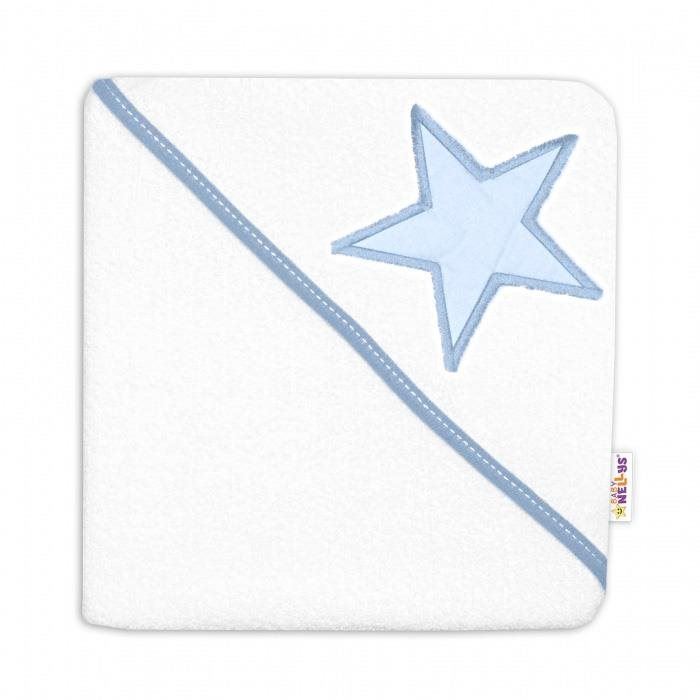 Dětská osuška Baby Nellys Dětská termoosuška Baby Stars s kapucí, 80 x 80 cm - bílá/modrá