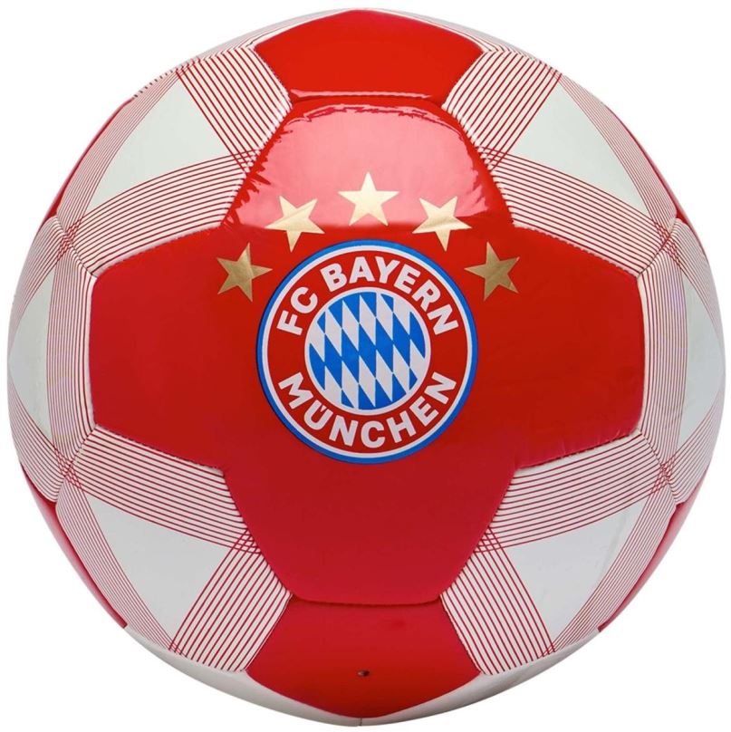Fotbalový míč Ouky FC Bayern Mnichov, znak a 5 hvězd, červeno-bílý, vel. 4