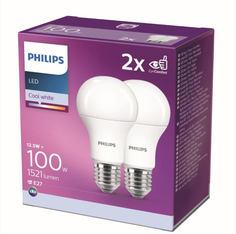 LED žárovka Philips LED 12.5-100W, E27 4000K, 2ks
