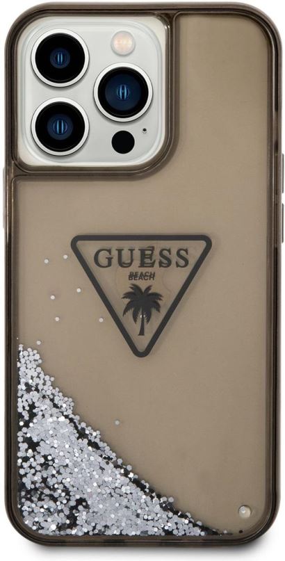 Kryt na mobil Guess PC/TPU Liquid Glitter Triangle Logo Zadní Kryt pro iPhone 14 Pro Black