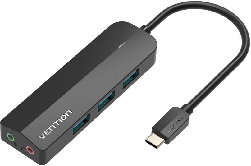 Replikátor portů Vention Type-C (USB-C) to 3x USB 3.0 / Micro-B HUB with External Stereo Sound Adapter 0.15M Black AB