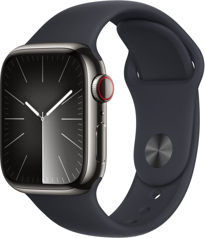 Chytré hodinky Apple Watch Series 9 41mm Cellular Grafitově šedý nerez s temně inkoustovým řemínkem - M/L