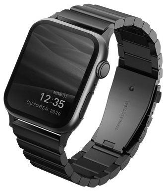 Řemínek Uniq Strova Apple Watch článkový ocelový řemínek 42/44/45/Ultra 49mm černý