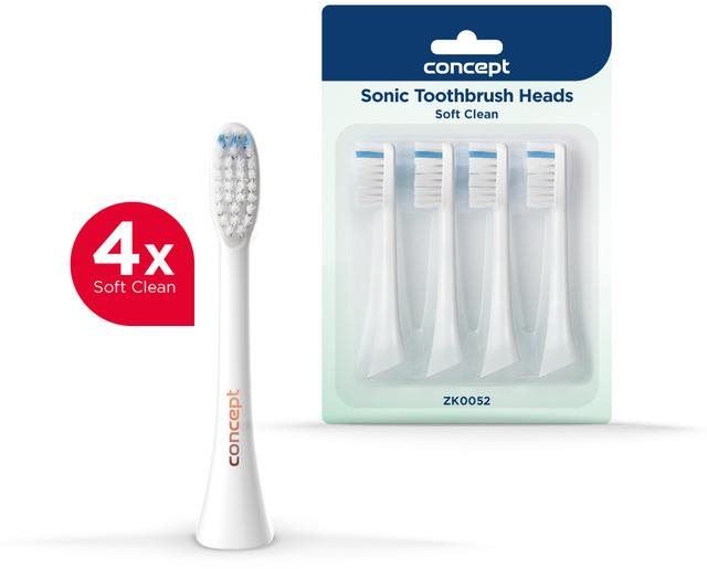 Náhradní hlavice k zubnímu kartáčku CONCEPT ZK0052 Náhradní hlavice k zubním kartáčkům PERFECT SMILE ZK500x, Soft Clean, 4 ks, bílé