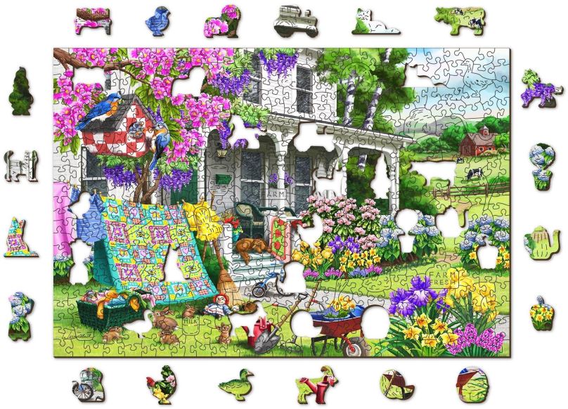 Puzzle Woden City Dřevěné puzzle Venkovská zahrada 2v1, 505 dílků eko