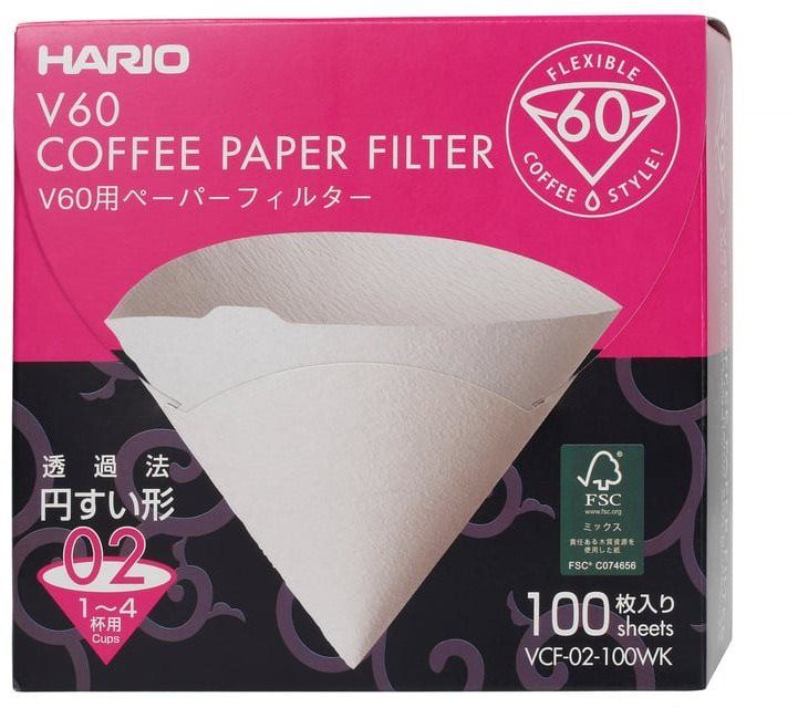 Filtr na kávu Hario papírové filtry V60-02 (VCF-02-100W), bílé, 100ks, BOX