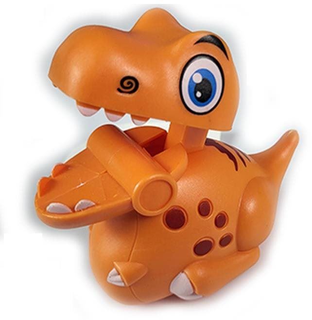 Hračka pro nejmenší Mikro trading Dinosaurus po stlačení jezdící 9 cm oranžový