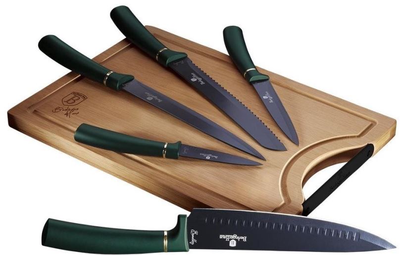 BERLINGERHAUS Sada nožů s nepřilnavým povrchem + prkénko 6 ks Emerald Collection