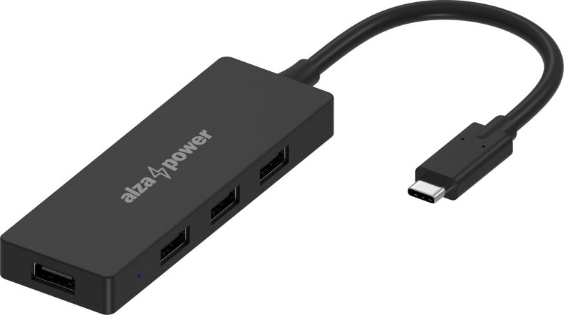 USB Hub AlzaPower FlatCore USB-C (M) na 4× USB-A 2.0 (F) černý
