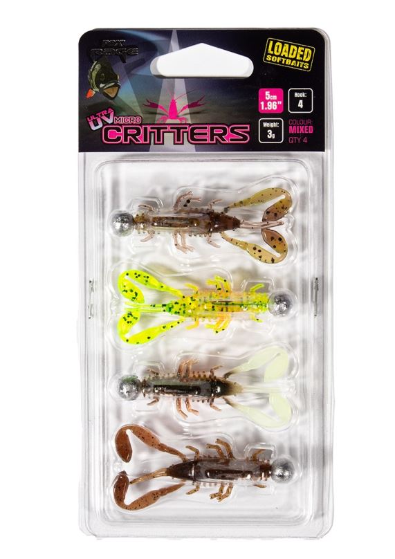 FOX Rage Gumová nástraha Micro Critters UV Mixed Colours Loaded 5cm 3g 4ks