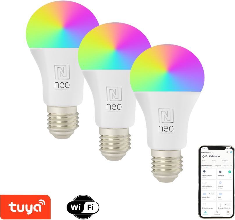 LED žárovka IMMAX NEO LITE E27 9W barevná a bílá, stmívatelná, WiFi, 3 pack