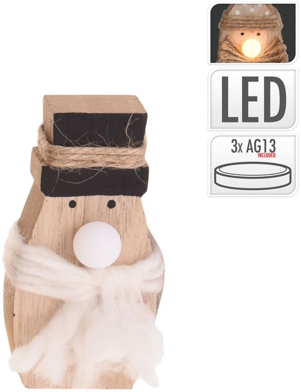Vánoční osvětlení H&L Vánoční postava s LED, dřevo, sněhulák bílý