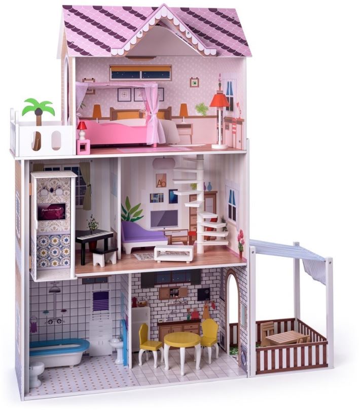 Domeček pro panenky Woody Růžový domeček s výtahem Malibu