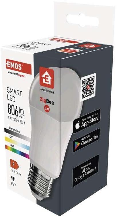 LED žárovka EMOS Chytrá LED žárovka GoSmart A60 E27 9 W (60 W) 806 lm RGB stmívatelná Zigbee