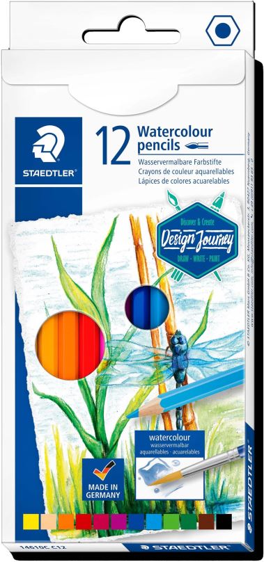Pastelky STAEDTLER Design Journey akvarelové, šestihranné, 12 barev