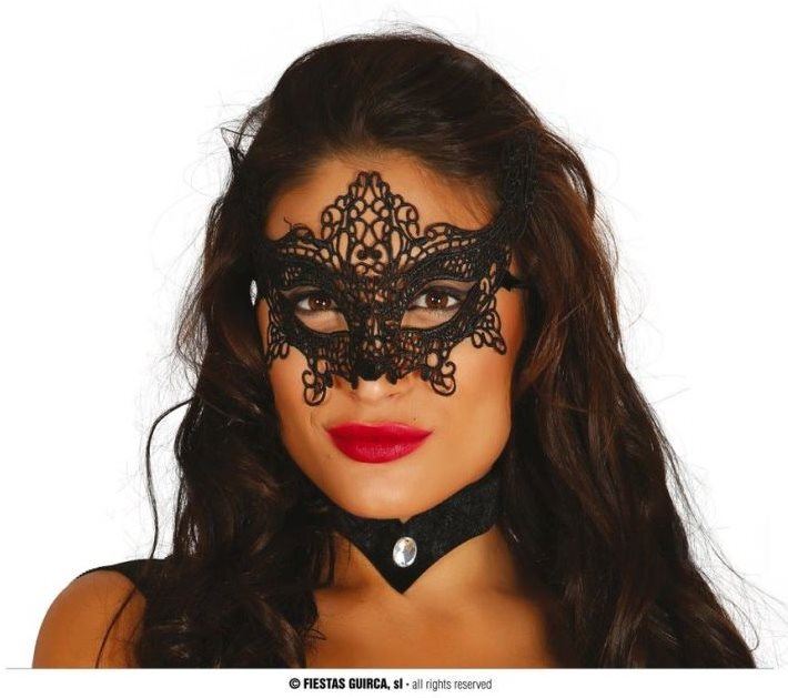 Karnevalová maska Škraboška - Vyšívaná Černá Maska