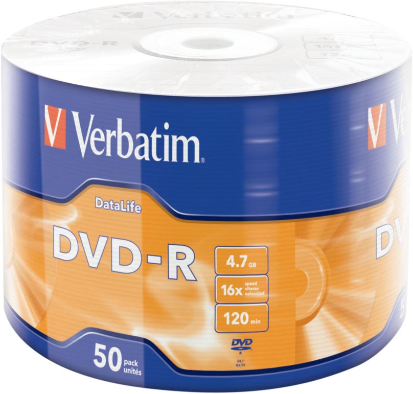 Média VERBATIM DVD-R DataLife 4,7GB, 16x, wrap 50 ks