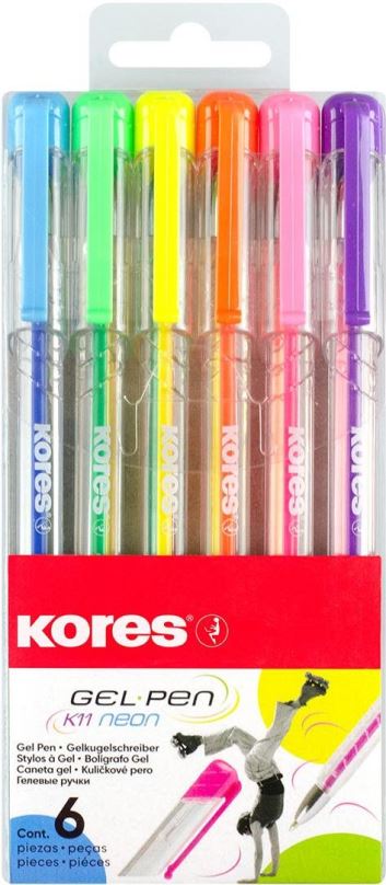 Kuličkové pero KORES K11 Gel Pen Neon, hrot 0,8 mm, sada 6 barev