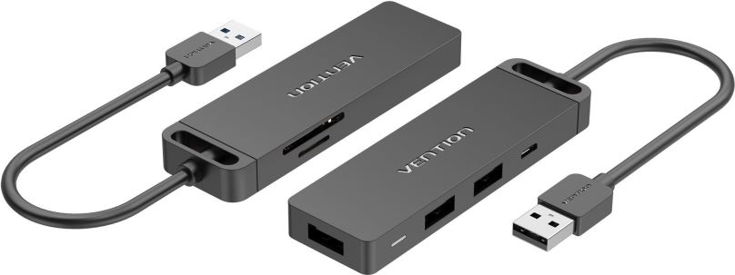 Replikátor portů Vention USB 2.0 to 3x USB / TF / SD / Micro USB-B HUB 0.15M Black ABS Type