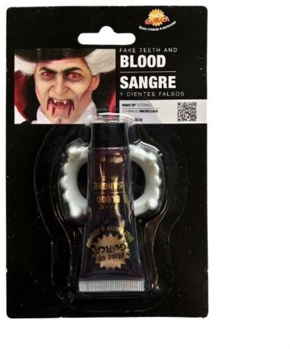 Doplněk ke kostýmu Upíří zuby s umělou krví 20 ml - upír - vampír - drakula - Halloween