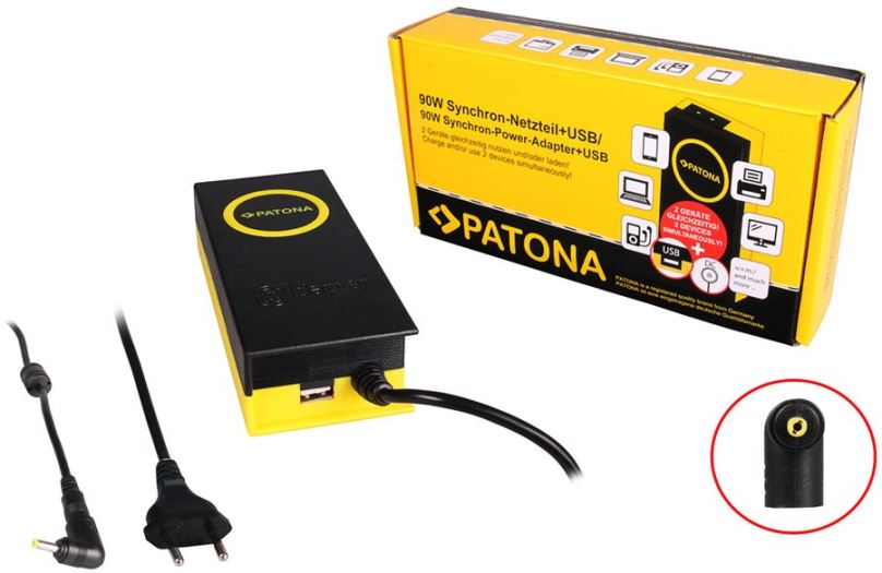 Napájecí adaptér PATONA k ntb/ 19.5V/4.7A 90W/ konektor 4x1.7mm/ + výstup USB