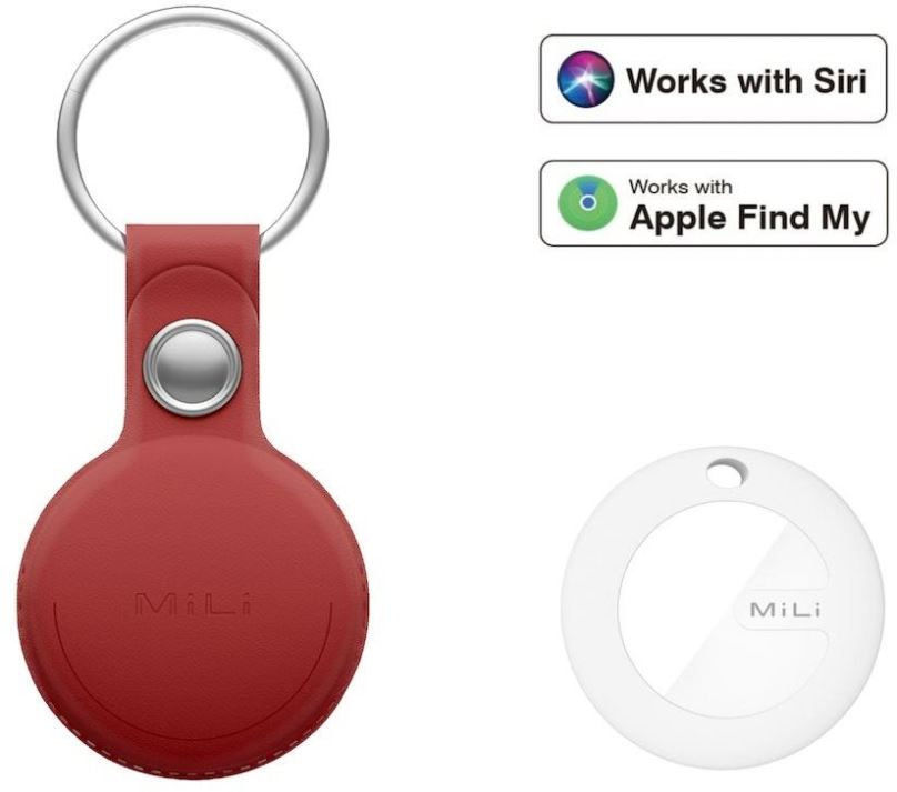 Bluetooth lokalizační čip MiLi MiTag – smart lokátor s koženou klíčenkou, červená