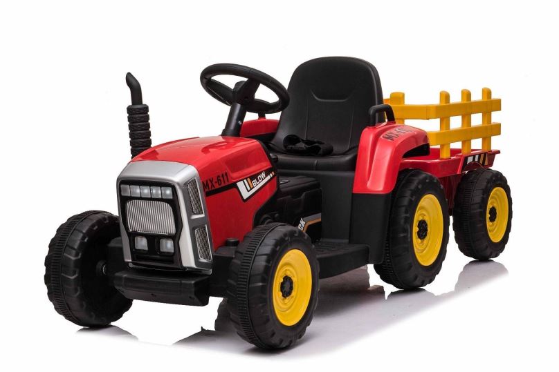 Dětský elektrický traktor Traktor Workers s vlečkou, červený