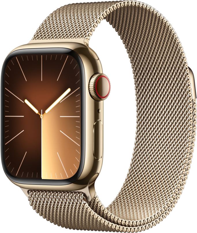 Chytré hodinky Apple Watch Series 9 41mm Cellular Zlatý nerez se zlatým milánským tahem