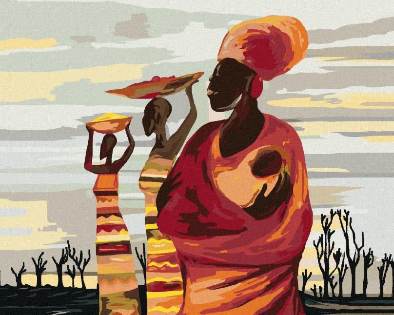 Malování podle čísel Africké ženy s dítětem, 80x100 cm, vypnuté plátno na rám