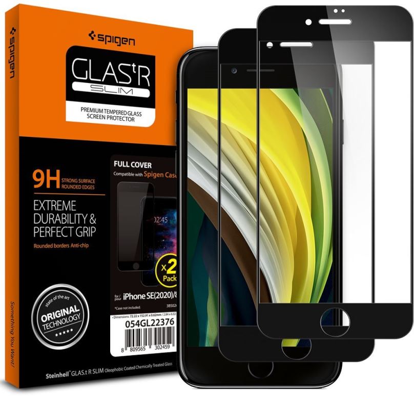 Ochranné sklo Spigen Glass FC 2 Pack Black iPhone SE 2020/8/7