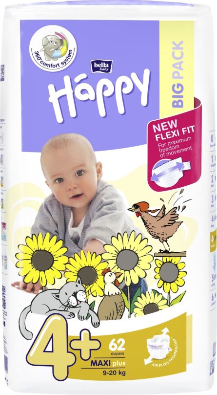 Jednorázové pleny BELLA Baby Happy Maxi Plus vel. 4+ (62 ks)