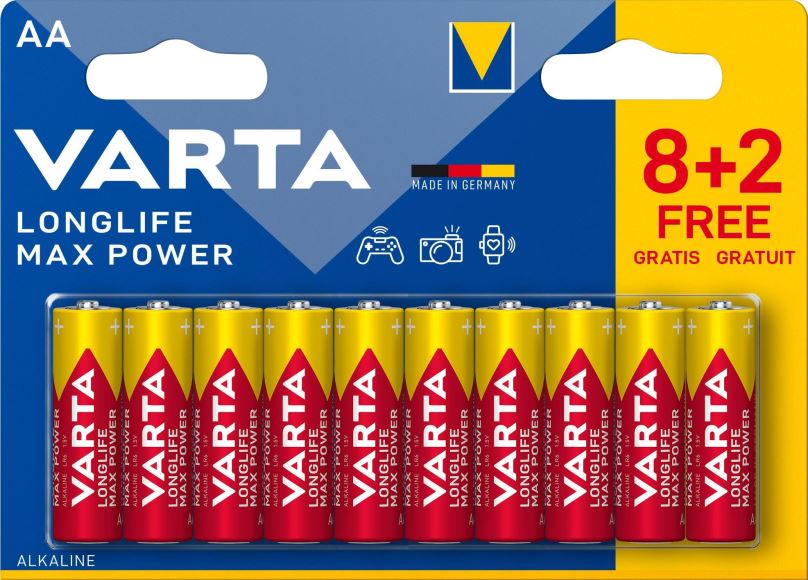 Jednorázová baterie VARTA alkalická baterie Longlife Max Power AA 8+2ks