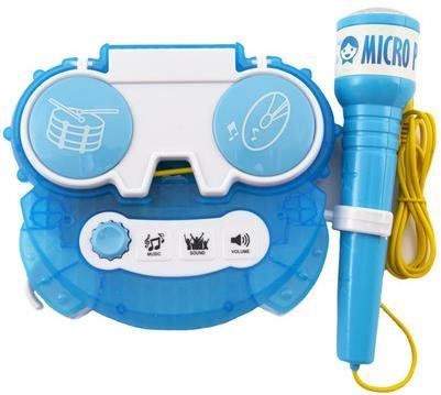 Dětský mikrofon Mikrofon karaoke modrý plast na baterie se světlem v krabici 24x21x5,5cm
