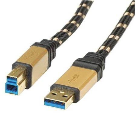 Datový kabel ROLINE Gold USB 3.0 SuperSpeed USB 3.0 A(M) -> USB 3.0 B(M), 3m - černo/zlatý