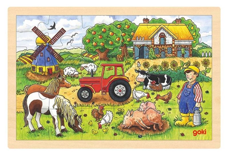 GOKI Dřevěné puzzle Farma pana Millera 24 dílků