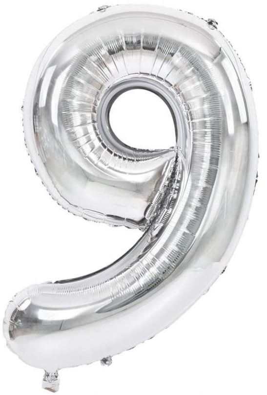 Balonky Atomia fóliový balón narozeninové číslo 9, stříbrný 82 cm