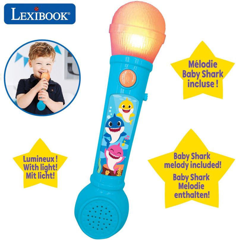 Dětský mikrofon Lexibook Baby Shark Svítící mikrofon s melodiemi a zvukovými efekty