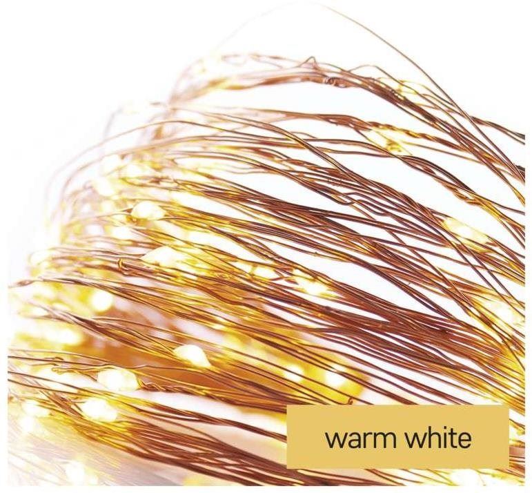 Světelný řetěz EMOS LED vánoční nano řetěz měděný, 10 m, venkovní i vnitřní, teplá bílá, časovač