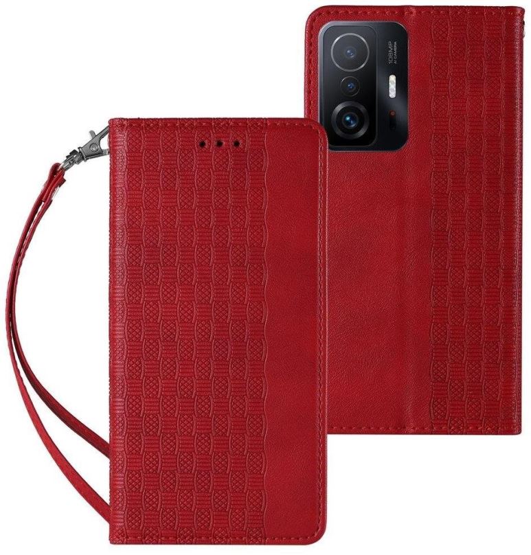 Pouzdro na mobil Magnet Strap knížkové kožené pouzdro na Samsung Galaxy A12 5G, červené